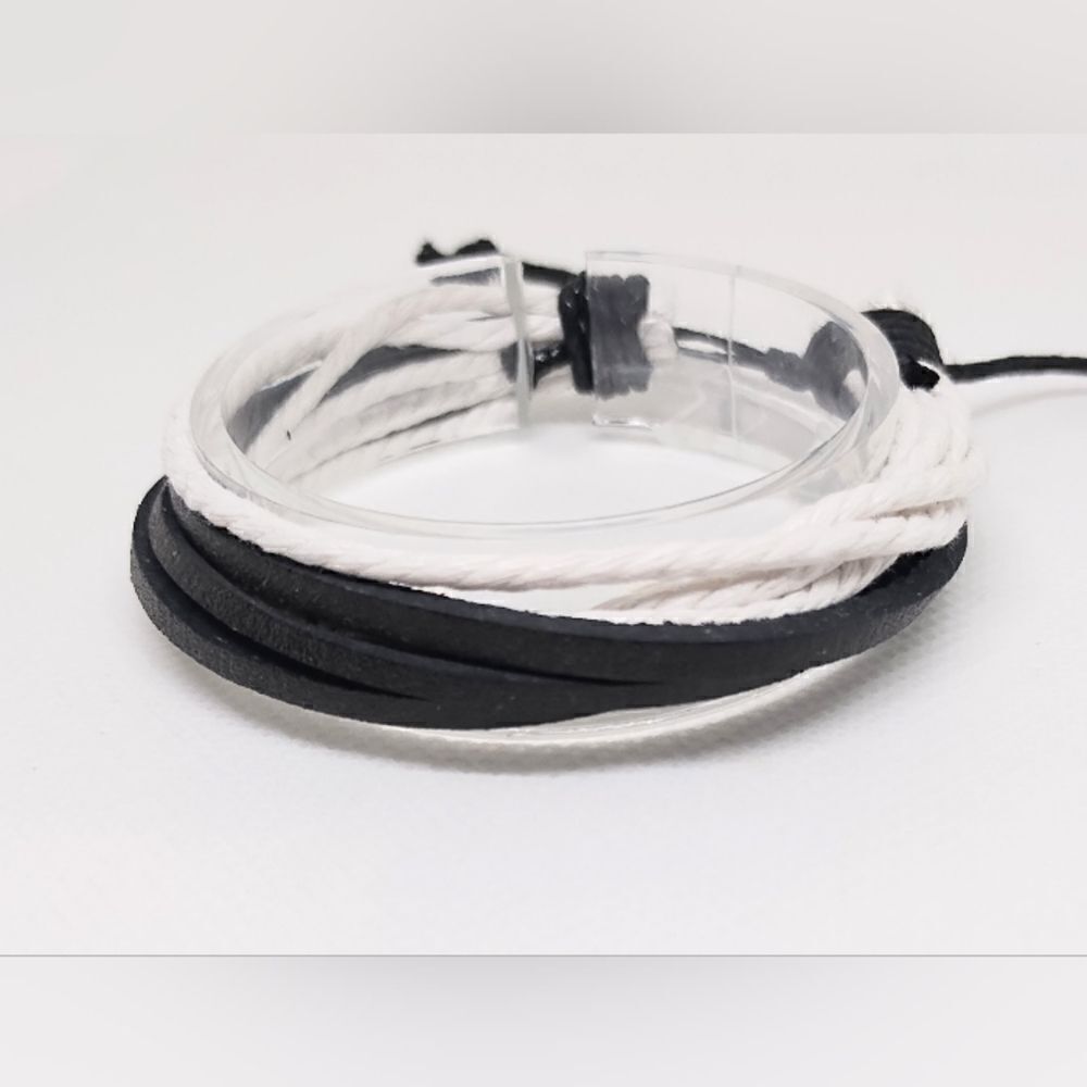Men's bracelet‎ leather layered black new e9